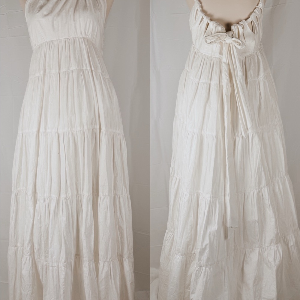 Anthropologie Cream Maxi Dress with Bow